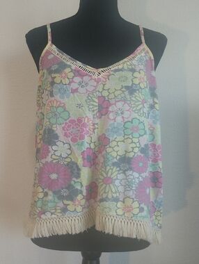 Xhilaration Floral Multi-Color Fringe Trim Camisole